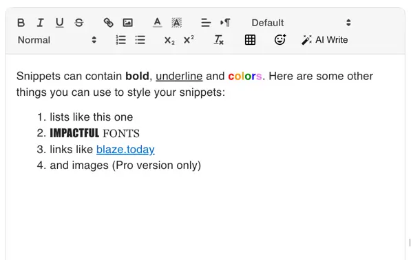 A snippet full of rich formatting